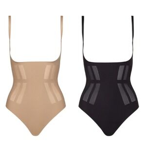 NWT 2pc Commando Luxe Control Bodysuit High Compression Shapewear M Black Beige